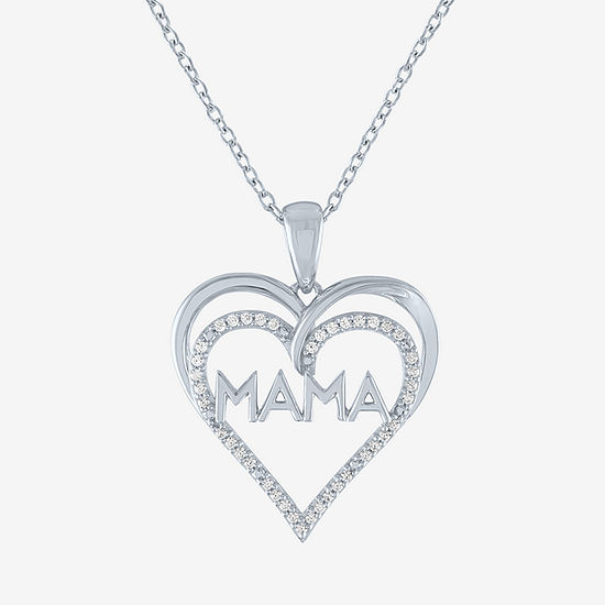 "Mama" Womens 1/10 CT. T.W. Genuine White Diamond Sterling Silver Heart Pendant Necklace