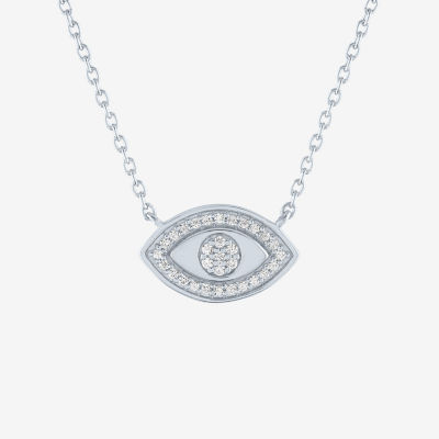 Diamond Addiction Womens 1/10 CT. T.W. Genuine White Diamond Sterling Silver Evil Eye Pendant Necklace