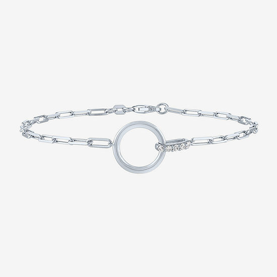 Diamond Addiction Sterling Silver 8 Inch Paperclip Circle Chain Bracelet