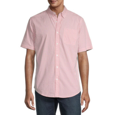 St. John's Bay Stretch Poplin Mens Classic Fit Short Sleeve Gingham ButtonDown Shirt