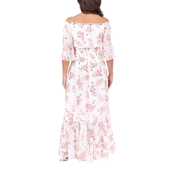 Premier Amour 3/4 Sleeve Off The Shoulder Floral Maxi Dress