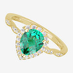 Limited Time Special! Womens Lab Created Green Emerald 14K Gold Over Silver Sterling Silver Pear Cocktail Ring