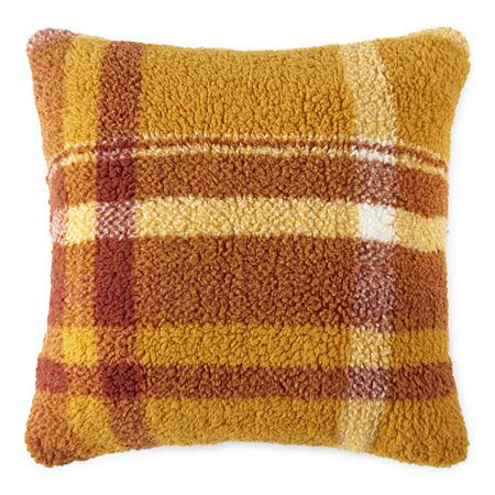 Layerings Autumn Market 18x18 Sherpa Plaid Square Throw Pillow, One Size , Orange