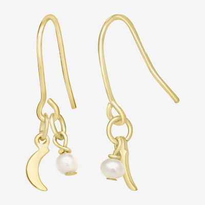 Silver Treasures 14K Gold Over Silver Moon Drop Earrings