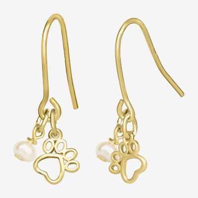 Silver Treasures Paw Print 14K Gold Over Silver Drop Earrings