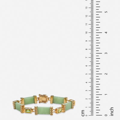 Womens Genuine Green Jade 14K Gold Over Silver Strand Bracelet