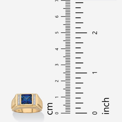 Mens Lab Created Blue Sapphire 18K Gold Over Silver Fashion Ring