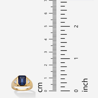 Mens Lab Created Blue Sapphire 18K Gold Over Silver Fashion Ring