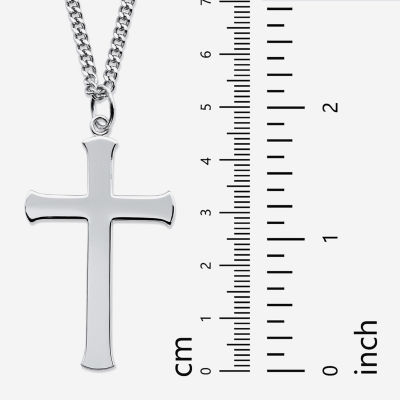 Mens Sterling Silver Cross 24 Inch Pendant Necklace