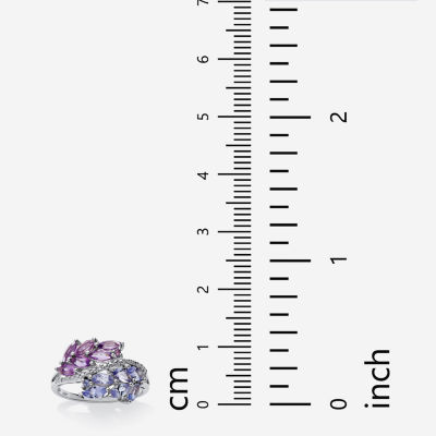 Womens Genuine Purple Amethyst Platinum Over Silver Cocktail Ring
