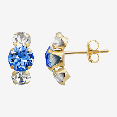 Blue Crystal 10K Gold 9mm Stud Earrings