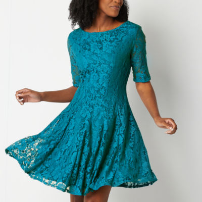 Danny & Nicole Short Sleeve Floral Lace Fit + Flare Dress