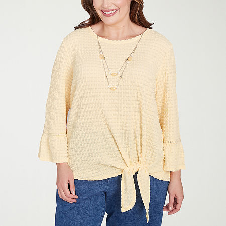 Alfred Dunner Flower Power Womens Plus Crew Neck Short Sleeve Stretch Fabric T-Shirt, 1x, Yellow