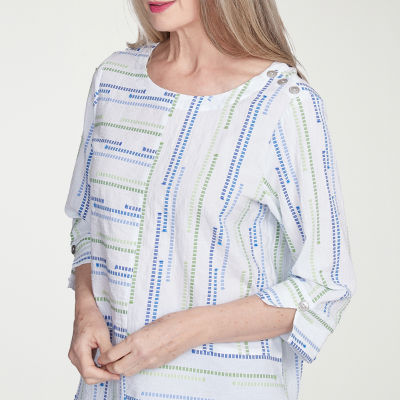 Alfred Dunner Parrot Cay Womens Crew Neck 3/4 Sleeve Blouse