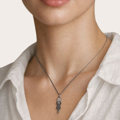 Harry Potter (F / Si2) Womens Diamond Accent Genuine Black Spinel Sterling Silver Skull 18 Inch Pendant Necklace