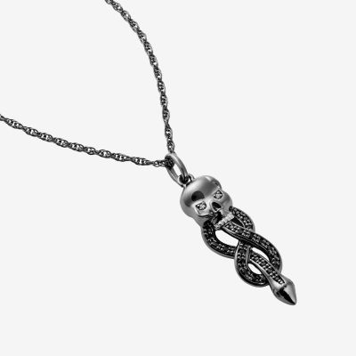 Harry Potter (F / Si2) Womens Diamond Accent Genuine Black Spinel Sterling Silver Skull 18 Inch Pendant Necklace