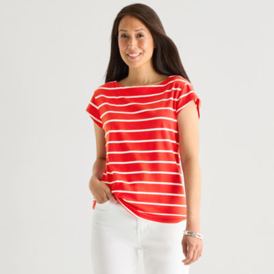 Liz Claiborne Womens Boat Neck Short Sleeve T-Shirt