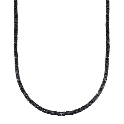 Mens Black Ion-Plated Stainless Steel Byzantine Chain Necklace