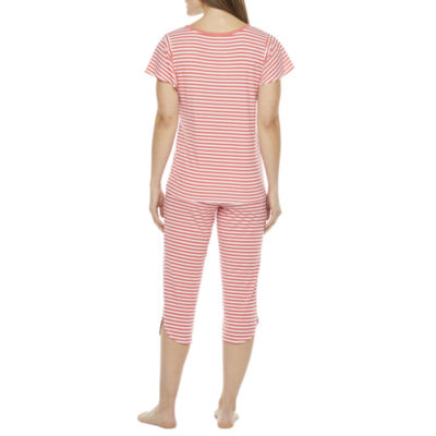 Liz Claiborne Womens 2-pc. V-Neck Short Sleeve Capri Pajama Set, Color
