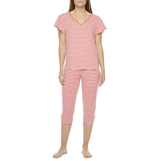 Liz Claiborne Womens 2-pc. V-Neck Short Sleeve Capri Pajama Set, Color