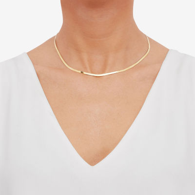 Womens 14K Gold 18 Inch Herringbone Chain Necklace