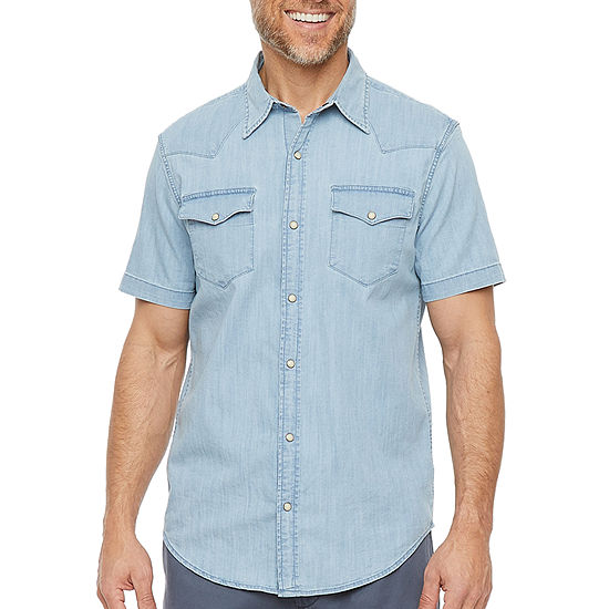 Mutual Weave Mens Regular Fit Short Sleeve Button-Down Shirt