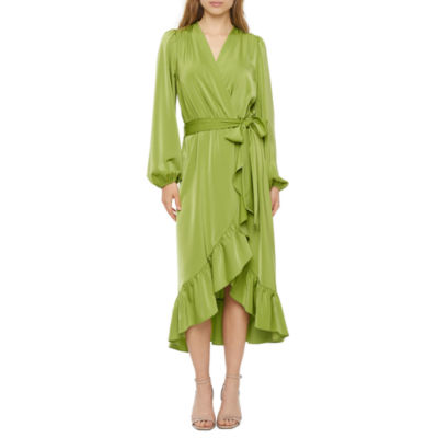 Ryegrass Long Sleeve High-Low Wrap Dress