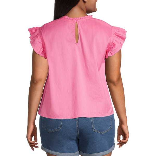 a.n.a Plus Womens Round Neck Short Sleeve Blouse