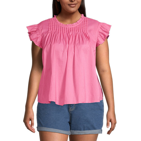 a.n.a Plus Womens Round Neck Short Sleeve Blouse