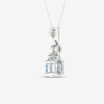 Womens Diamond Accent Genuine Blue Aquamarine 10K Gold Pear Pendant Necklaces