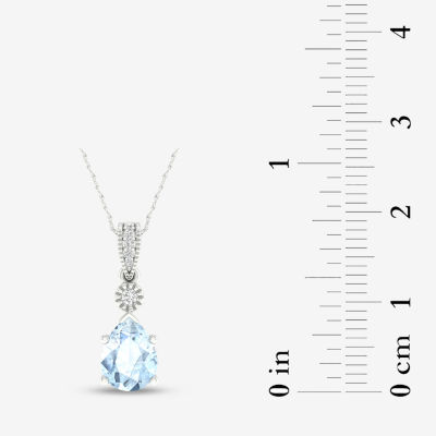 Womens Diamond Accent Genuine Blue Aquamarine 10K Gold Pear Pendant Necklaces