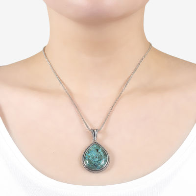 Womens Enhanced Blue Turquoise Sterling Silver Pendant Necklace