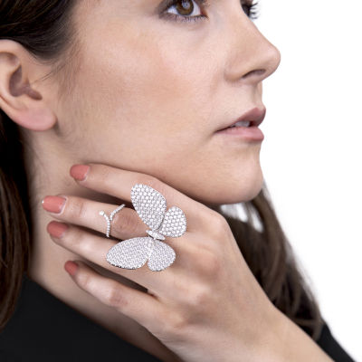 Diamonart Womens Cubic Zirconia Sterling Silver Butterfly Cocktail Ring