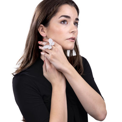 Diamonart Womens Cubic Zirconia Sterling Silver Butterfly Cocktail Ring