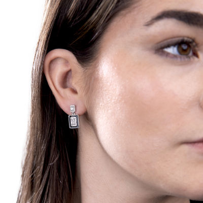 Diamonart Womens Cubic Zirconia Sterling Silver Square Drop Earrings