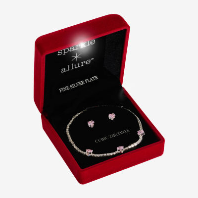 Sparkle Allure Light Up Box -pc. Cubic Zirconia Pure Silver Over Brass Heart Jewelry Set