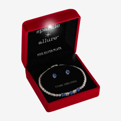 Sparkle Allure Light Up Box 2-pc. Cubic Zirconia Pure Silver Over Brass Oval Jewelry Set