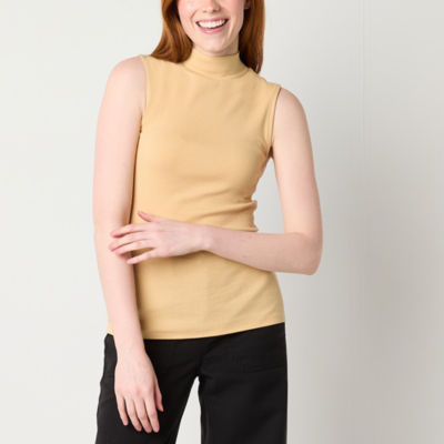 a.n.a Womens Ribbed Sleeveless Mock Neck Top