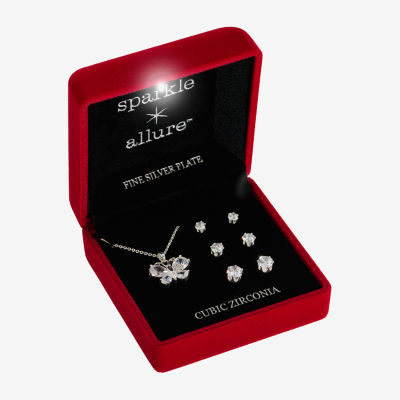 Sparkle Allure Light Up Box -pc. Cubic Zirconia Pure Silver Over Brass Butterfly Jewelry Set