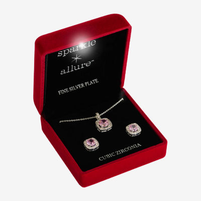Sparkle Allure Light Up Box Halo 2-pc. Cubic Zirconia Pure Silver Over Brass Square Jewelry Set