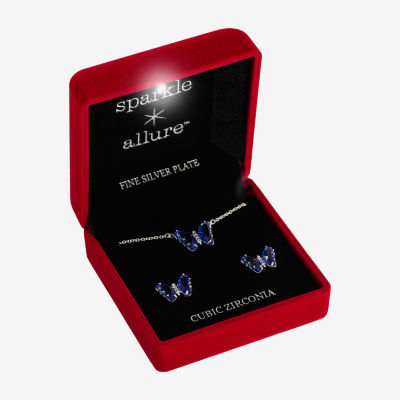 Sparkle Allure Light Up Box Womens Cubic Zirconia Pure Silver Over Brass Butterfly 2-pc. Jewelry Set