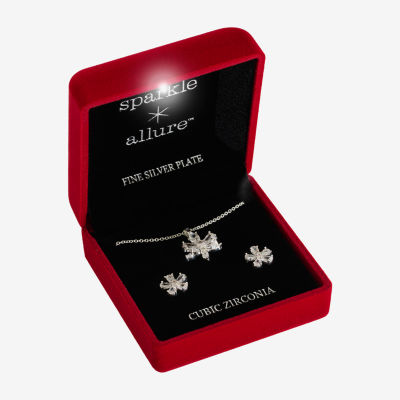 Sparkle Allure Light Up Box 2-pc. Cubic Zirconia Pure Silver Over Brass Flower Jewelry Set