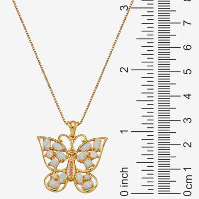 Lab-Created Opal and Pink Sapphire Butterfly Pendant Necklace