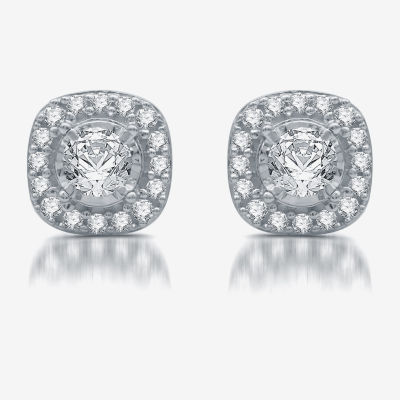 5/8 CT. T.W. Mined White Diamond 10K White Gold 8.2mm Cushion Stud Earrings