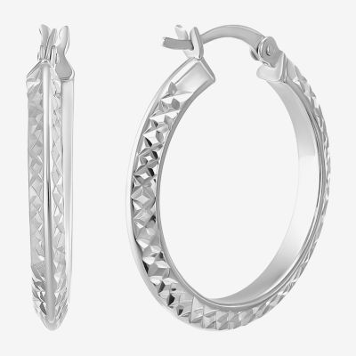 Womens Sterling Silver 25mm Round Hoop Earrings