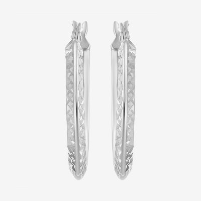 Womens Sterling Silver 25mm Round Hoop Earrings