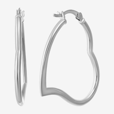 Sterling Silver 30.5mm Heart Hoop Earrings