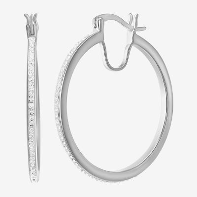 White Cubic Zirconia Sterling Silver 34mm Round Hoop Earrings