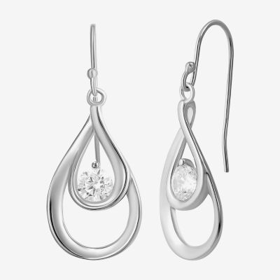 White Cubic Zirconia Sterling Silver Drop Earrings