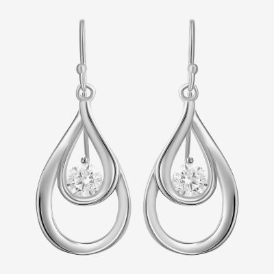 White Cubic Zirconia Sterling Silver Drop Earrings